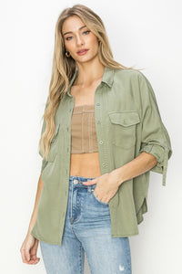 Elsie Oversized Lightweight Tencel Shirt: Spring Sage