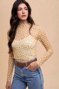 Camdyn Floral Mesh Long Sleeve Top: Golden