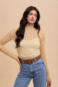 Camdyn Floral Mesh Long Sleeve Top: Golden