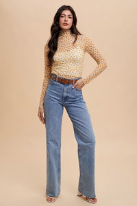 Camdyn Floral Mesh Long Sleeve Top: Golden