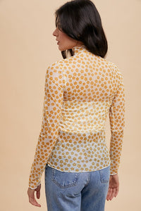 Camdyn Floral Mesh Long Sleeve Top: Golden