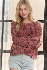The Elsie Diamond Knit Sweater –Dusty Burgundy
