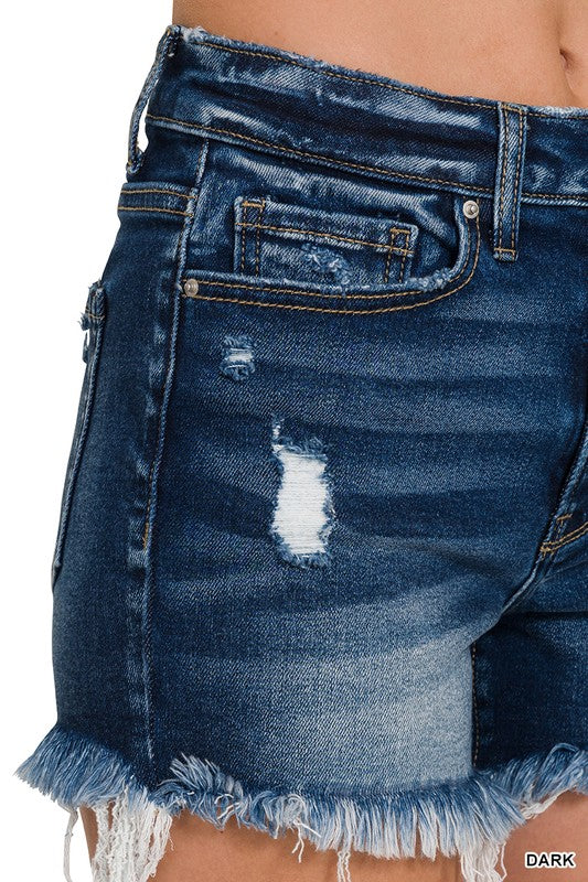 Isla High-Rise Raw Hem Denim Shorts | Comfort Stretch Distressed Jean Shorts