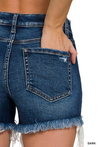 Isla High-Rise Raw Hem Denim Shorts | Comfort Stretch Distressed Jean Shorts