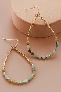 Amazonite Stone Beaded Teardrop Wire Earrings