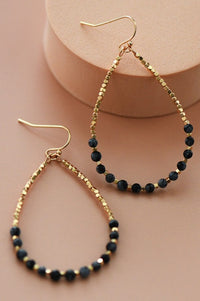 Onyx Stone Beaded Teardrop Wire Earrings