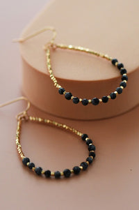 Onyx Stone Beaded Teardrop Wire Earrings