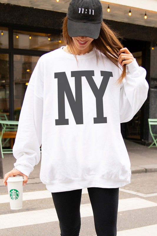 New York Oversized Crew Sweatshirt: White