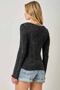 61364 Washed Thermal Essential Top: Green Apple / Small