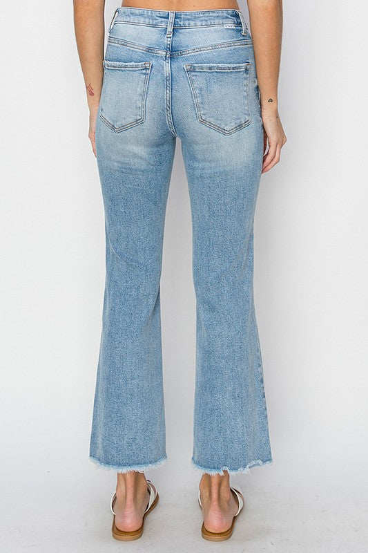 Risen Emrey High Rise Crop Straight Jeans: Light Wash