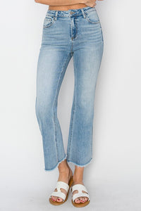 Risen Emrey High Rise Crop Straight Jeans: Light Wash