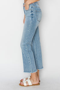 Risen Emrey High Rise Crop Straight Jeans: Light Wash