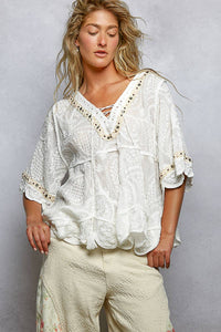 Meadow Song Embroidered Blouse: Off White