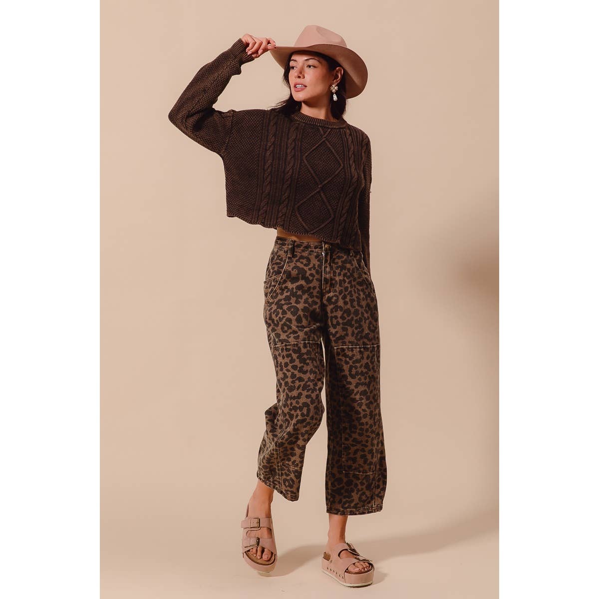 The Wild Side Leopard Barrel Jeans: Mocha
