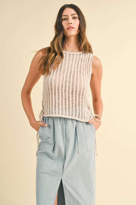 Amaya Side Lace Up Knit Tank: Oatmeal