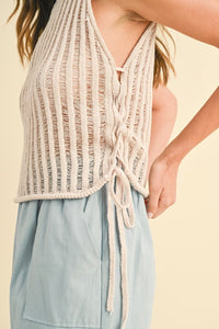 Amaya Side Lace Up Knit Tank: Oatmeal