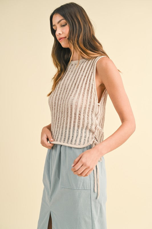 Amaya Side Lace Up Knit Tank: Oatmeal