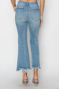 Risen "Blair"  High Rise Ankle Flare Jeans: Light Wash – Step Hem Detail Modern Flare Denim for Women