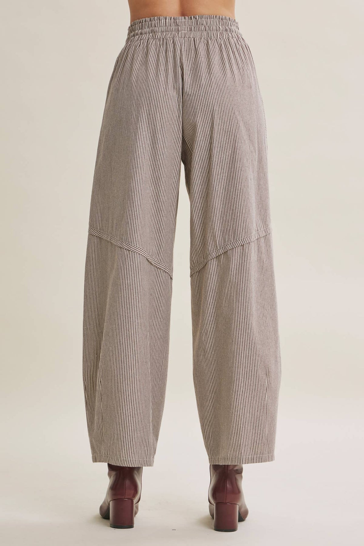 ALL ABOUT COMFORT ELASTIC STRIPE COTTON BARREL PANTS: DK. GREEN / L