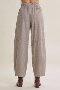 ALL ABOUT COMFORT ELASTIC STRIPE COTTON BARREL PANTS: DK. GREEN / L