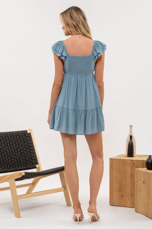 Cassidy Ruffle Mini Dress: Dusty Blue