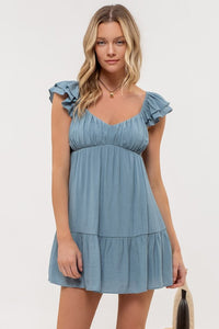 Cassidy Ruffle Mini Dress: Dusty Blue