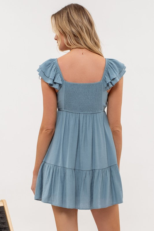 Cassidy Ruffle Mini Dress: Dusty Blue