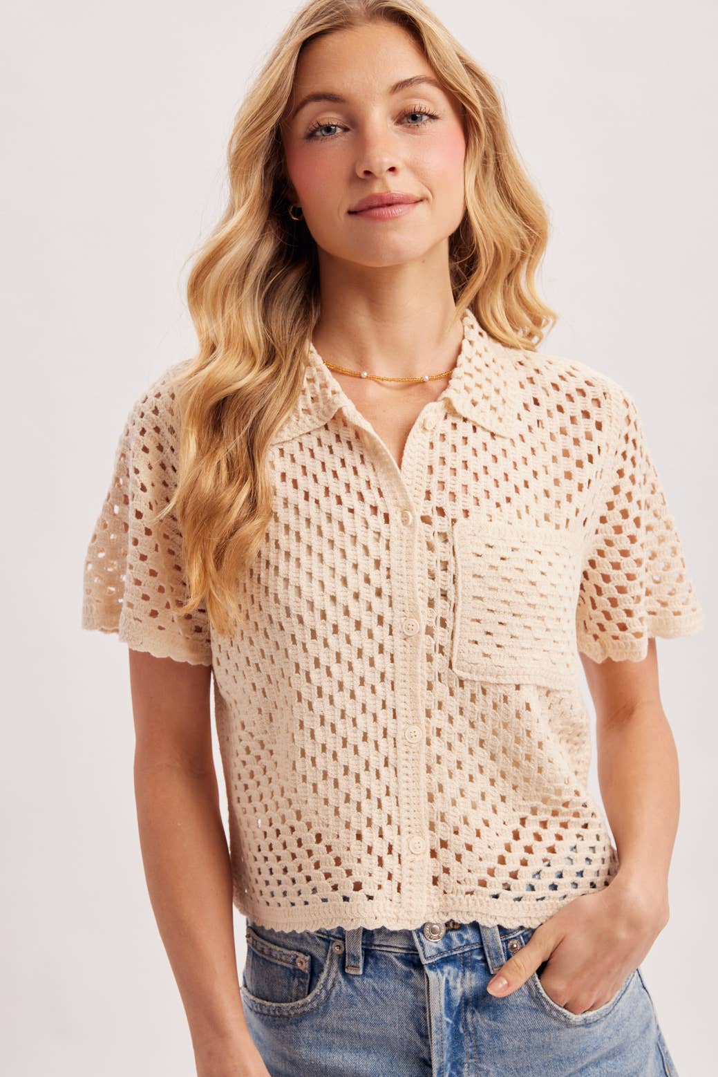 The Lillian Crochet Button Top: Natural
