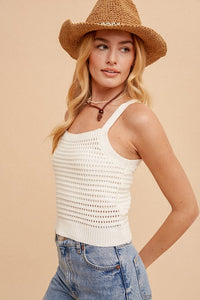 Patti Pointelle Stitch Crop Sweater Cami: White