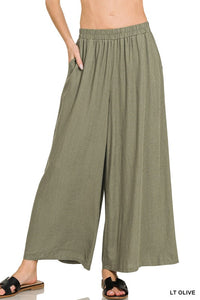 Luna Linen Wide Leg Pants – Lightweight Elastic Waist Summer Trousers