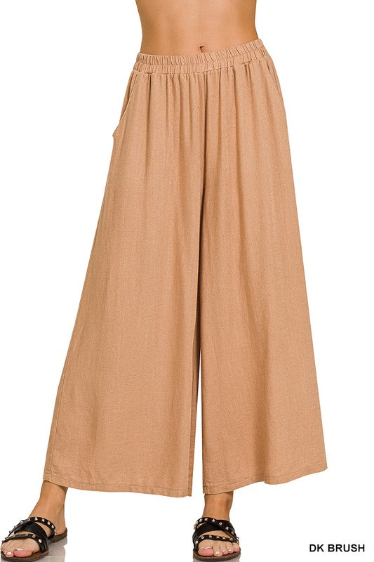 Luna Linen Wide Leg Pants – Lightweight Elastic Waist Summer Trousers