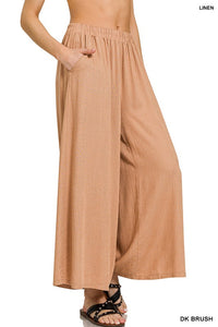Luna Linen Wide Leg Pants – Lightweight Elastic Waist Summer Trousers