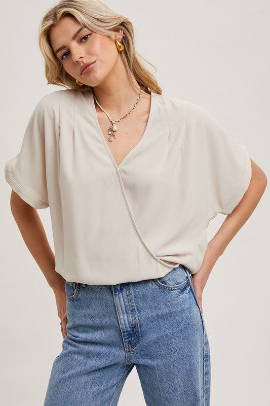 Emberly Wrap Blouse: Oatmeal