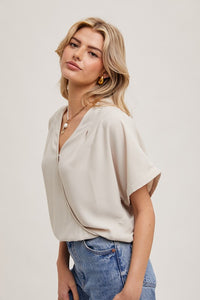 Emberly Wrap Blouse: Oatmeal