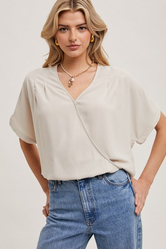 Emberly Wrap Blouse: Oatmeal