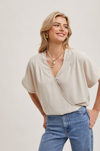 Emberly Wrap Blouse: Oatmeal