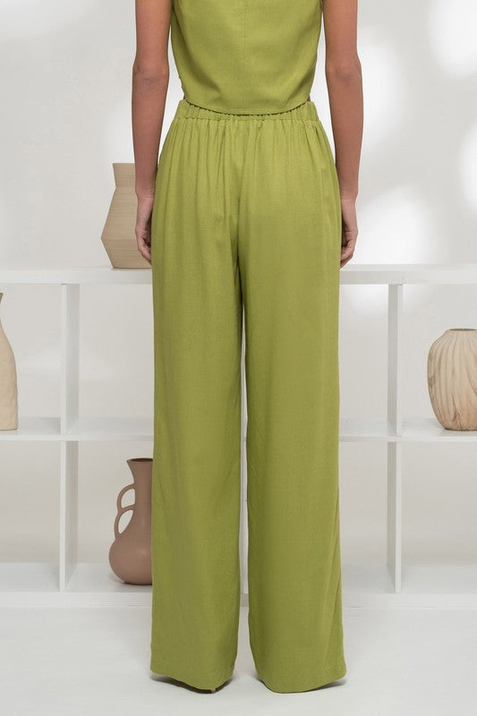 Ella 2pc Cropped Tank and Linen Pant Set: Kiwi