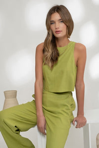 Ella 2pc Cropped Tank and Linen Pant Set: Kiwi