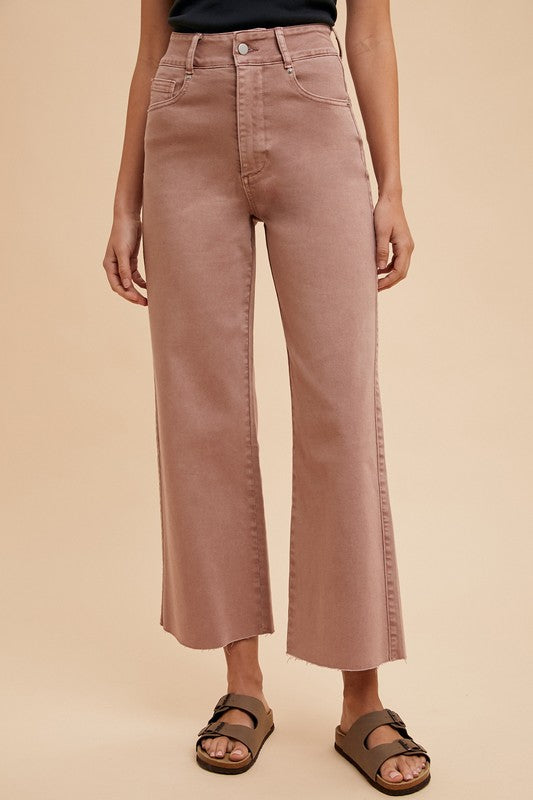 Bella Comfort Stretch High Rise Wide Leg Jeans: Dried Rose