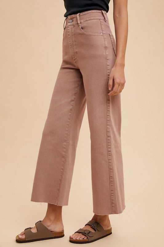 Bella Comfort Stretch High Rise Wide Leg Jeans: Dried Rose