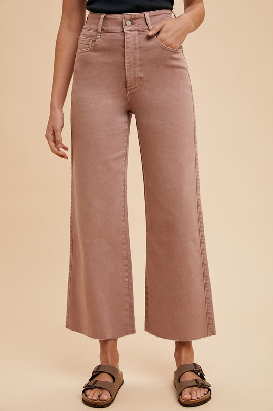 Bella Comfort Stretch High Rise Wide Leg Jeans: Dried Rose