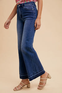 Anniewear Comfort Stretch Released Hem Wide Leg Jeans: Dark Wash