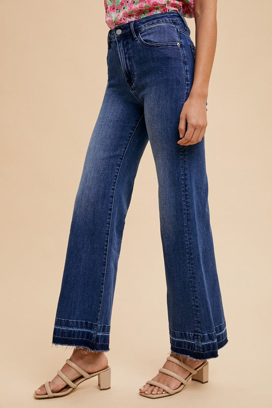 Anniewear Comfort Stretch Released Hem Wide Leg Jeans: Dark Wash