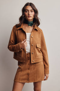 Sierra Stretch Suede Cropped Jacket: Camel
