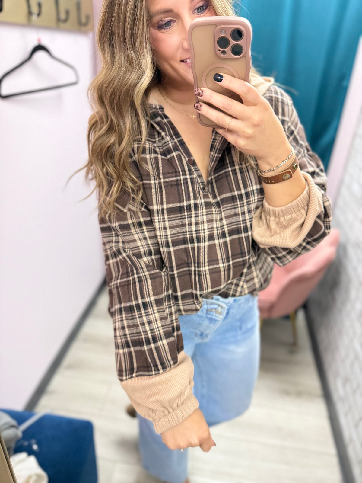 The Bristol Plaid Hooded Popover – Chestnut Patchwork (S–XL)