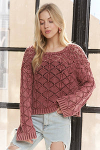 The Elsie Diamond Knit Sweater –Dusty Burgundy