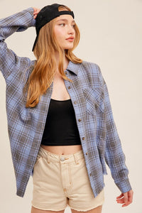 Jamie Button Down Frayed Hem Oversized Flannel Top