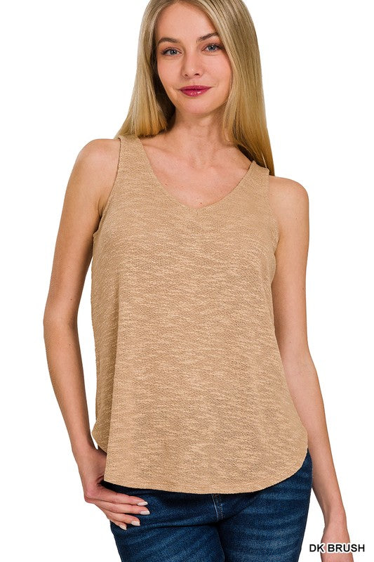 Jade Lightweight Textured V-Neck Sleeveless Tank – Vacation-Ready Everyday Basic