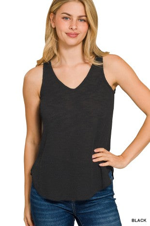 Jade Lightweight Textured V-Neck Sleeveless Tank – Vacation-Ready Everyday Basic