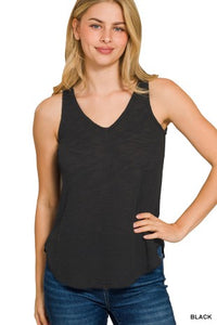 Jade Lightweight Textured V-Neck Sleeveless Tank – Vacation-Ready Everyday Basic